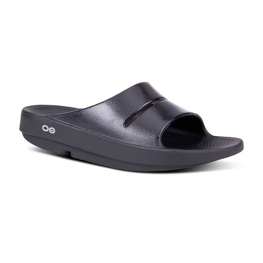 OOFOS OOahh Luxe Black Slide Sandal