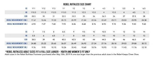Rebel Athletic Ruthless Size Chart