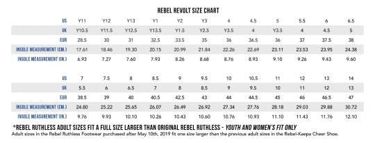 Rebel Athletic Revolt Youth Size Chart
