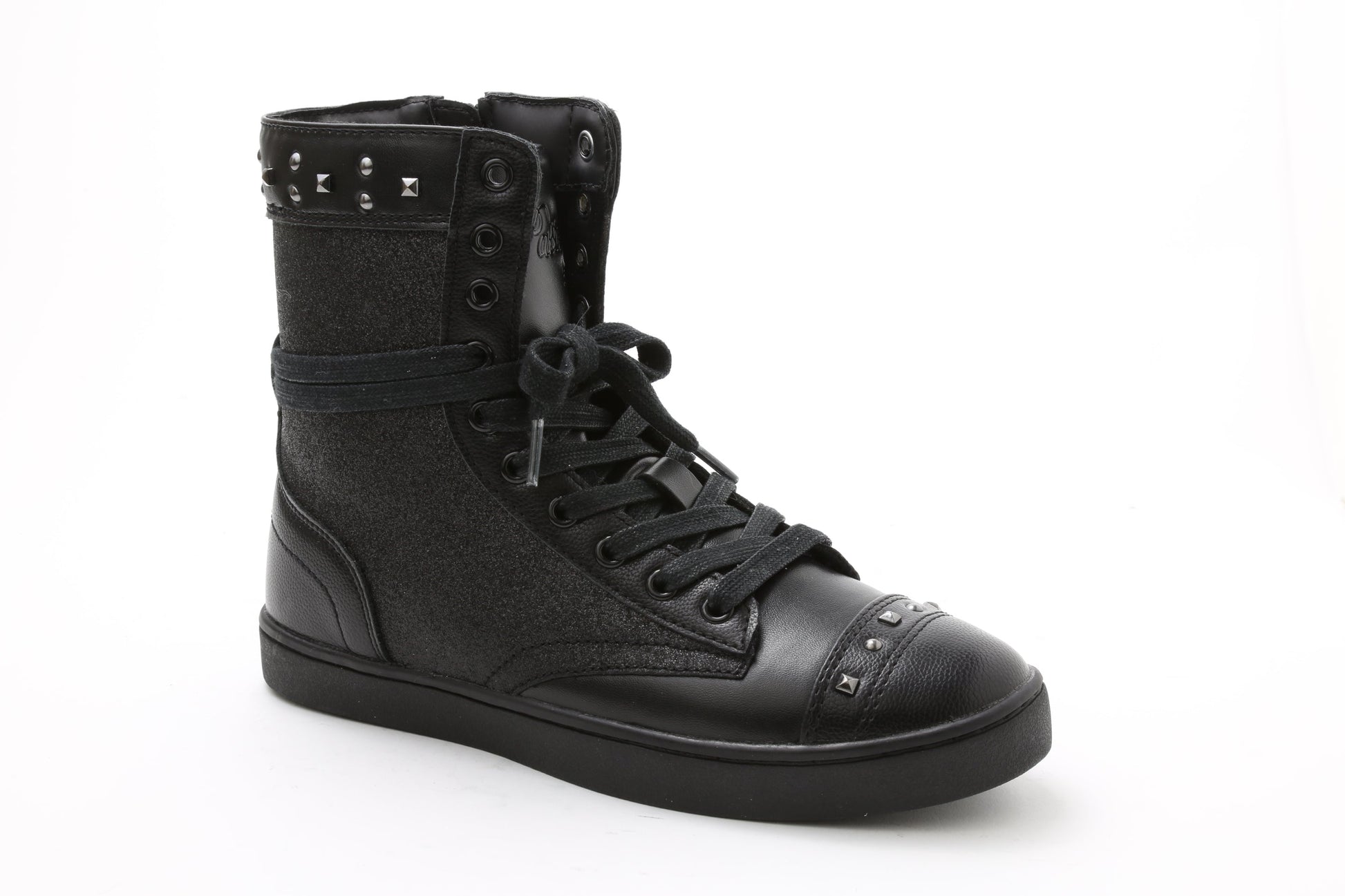 Pastry Military Glitz Adult Women's Sneaker Boot in Black/Black in 3 quarter view