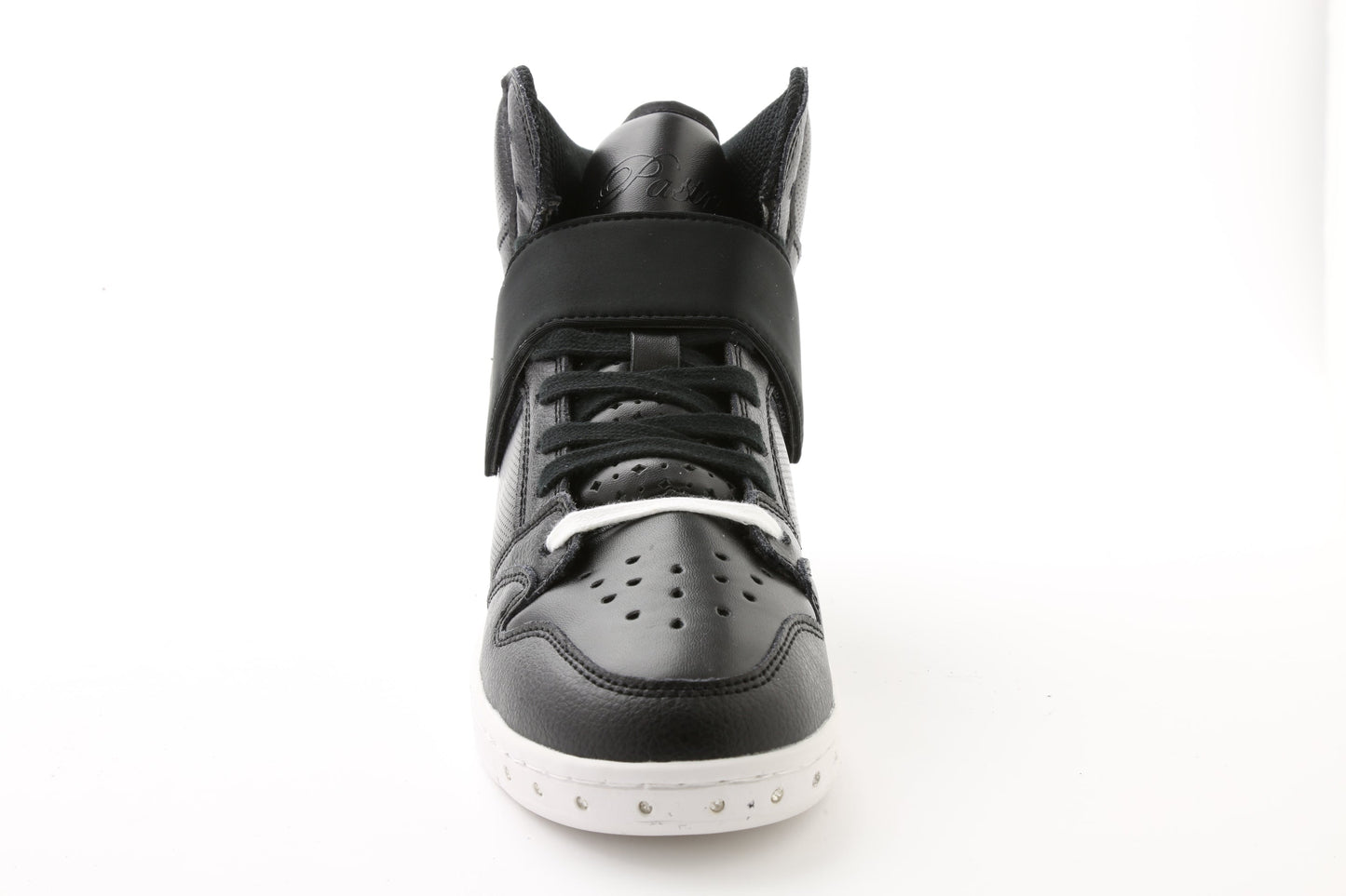 Pastry Glam Pie Custom Youth Sneaker in Black/White front view