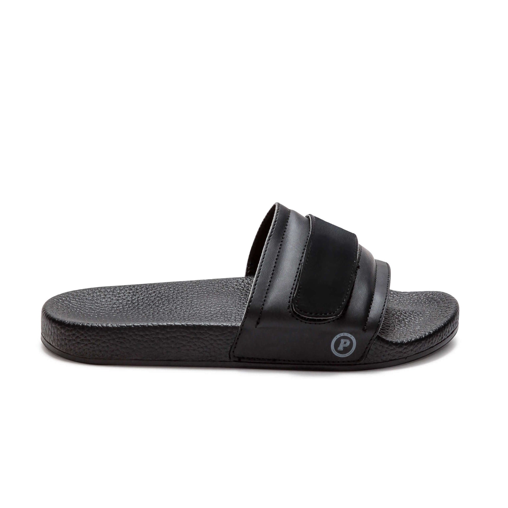 Pastry Youth Recovery Slide in Black with Blank Straps lateral view