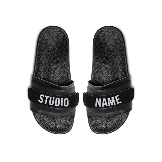Pair of Pastry Adult Women's Recovery Slide in Black with Studio Name Straps