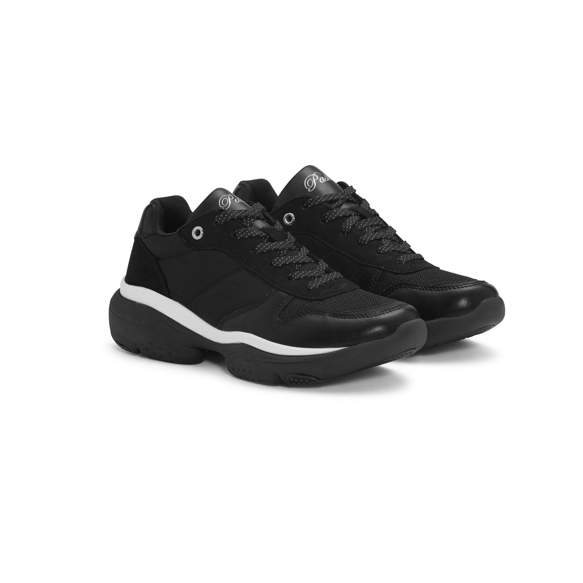 Pair of Pastry Adult Women's Carla Sneaker in Black/White in 3 quarter view