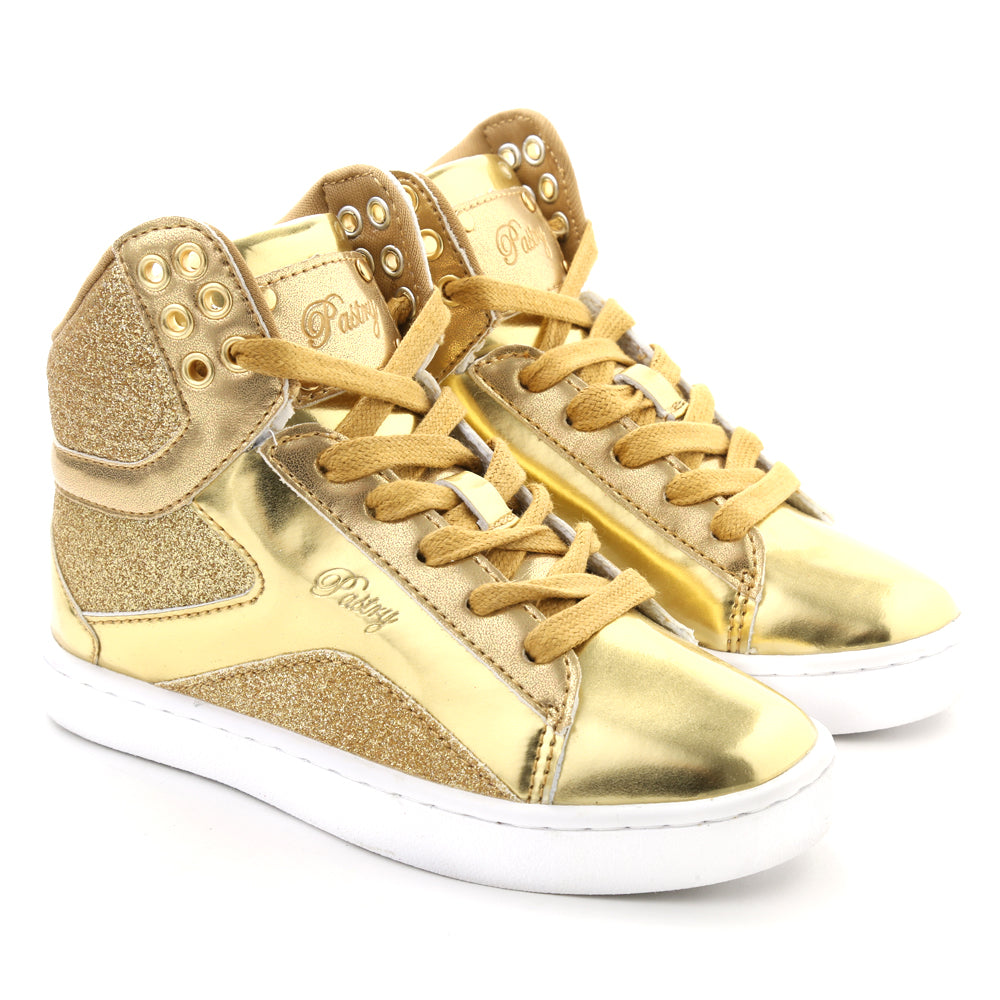 Pair of Pastry Pop Tart Glitter Youth Sneaker in Gold