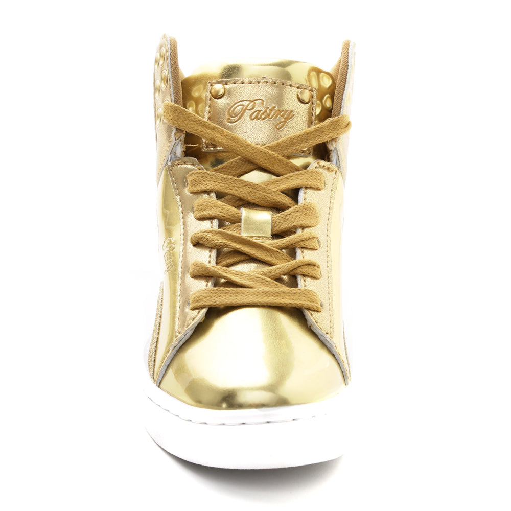 Pastry Pop Tart Glitter Youth Sneaker in Gold front view