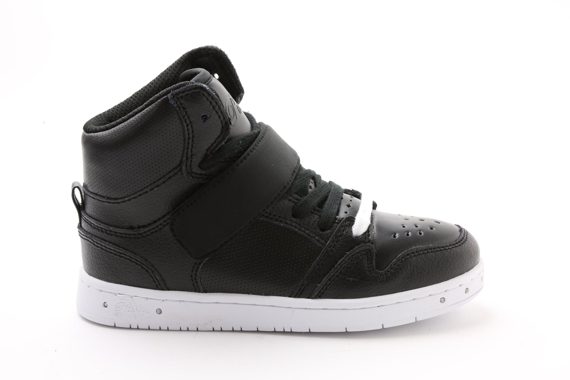 Pastry Glam Pie Custom Youth Sneaker in Black/White lateral view