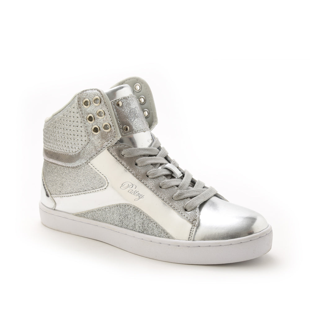 Pastry Pop Tart Glitter Adult Women's Sneaker in Silver in 3 quarter view