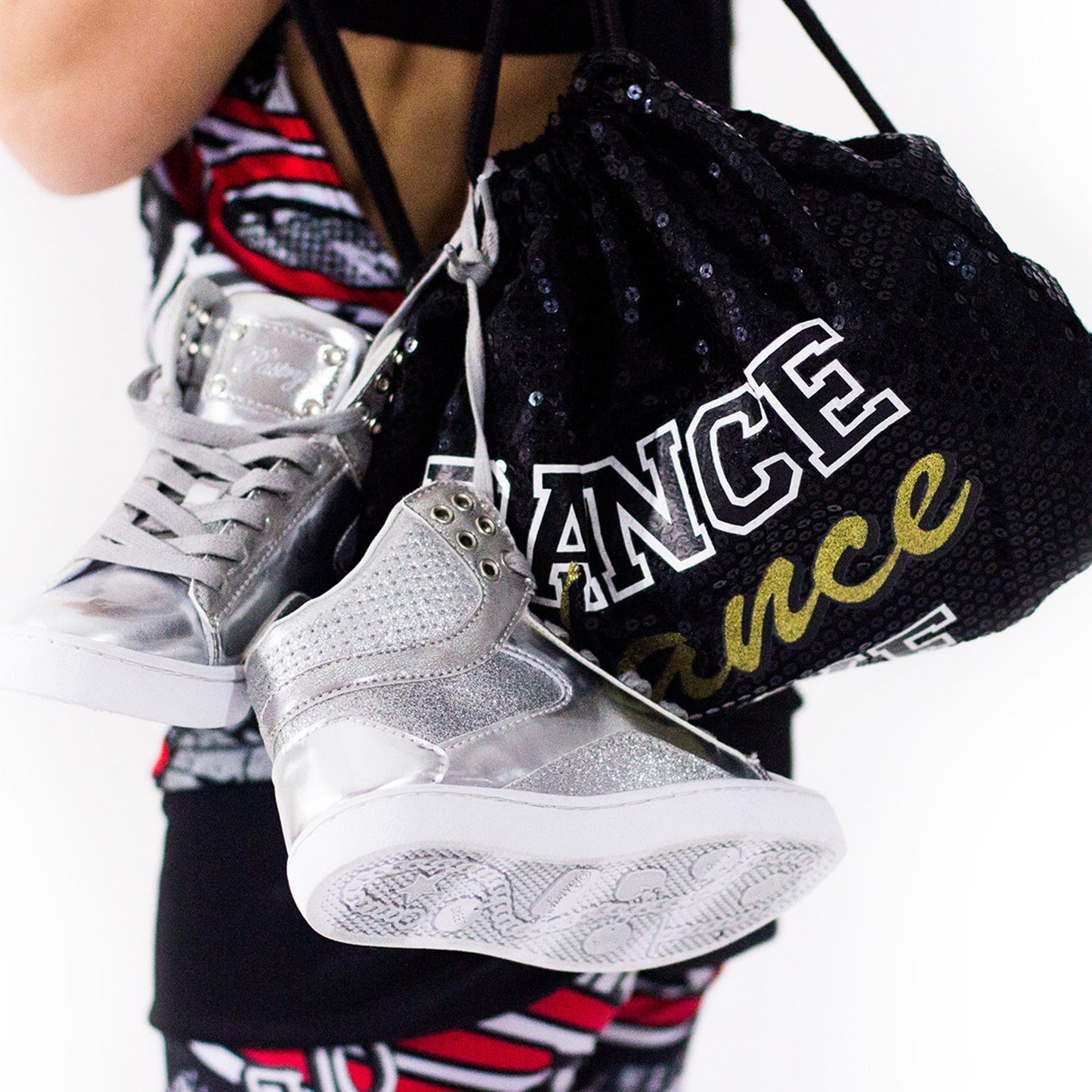 Pastry Pop Tart Glitter Adult Women's Sneaker in Silver hang in a bag