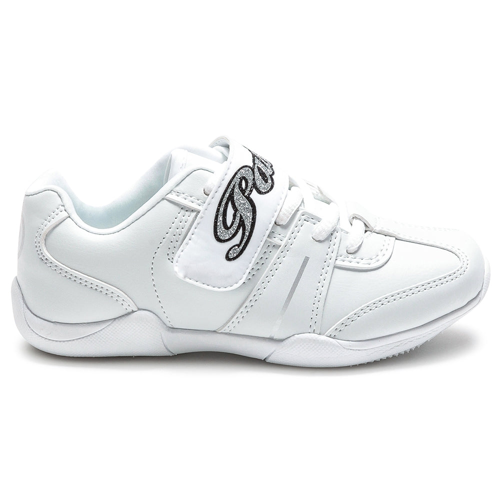 Pastry Custom Spirit Youth Cheer Sneaker in White lateral view