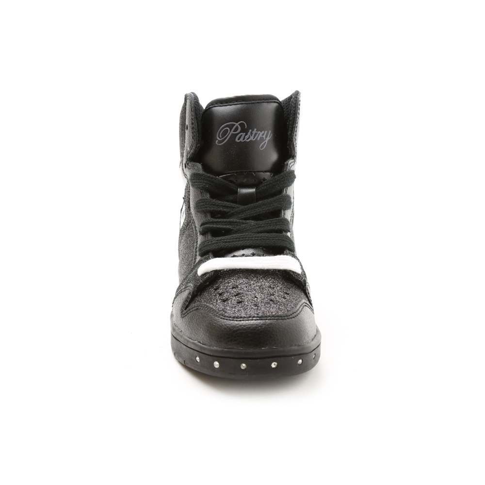 Pastry Glam Pie Glitter Youth Sneaker in Black/Black front view