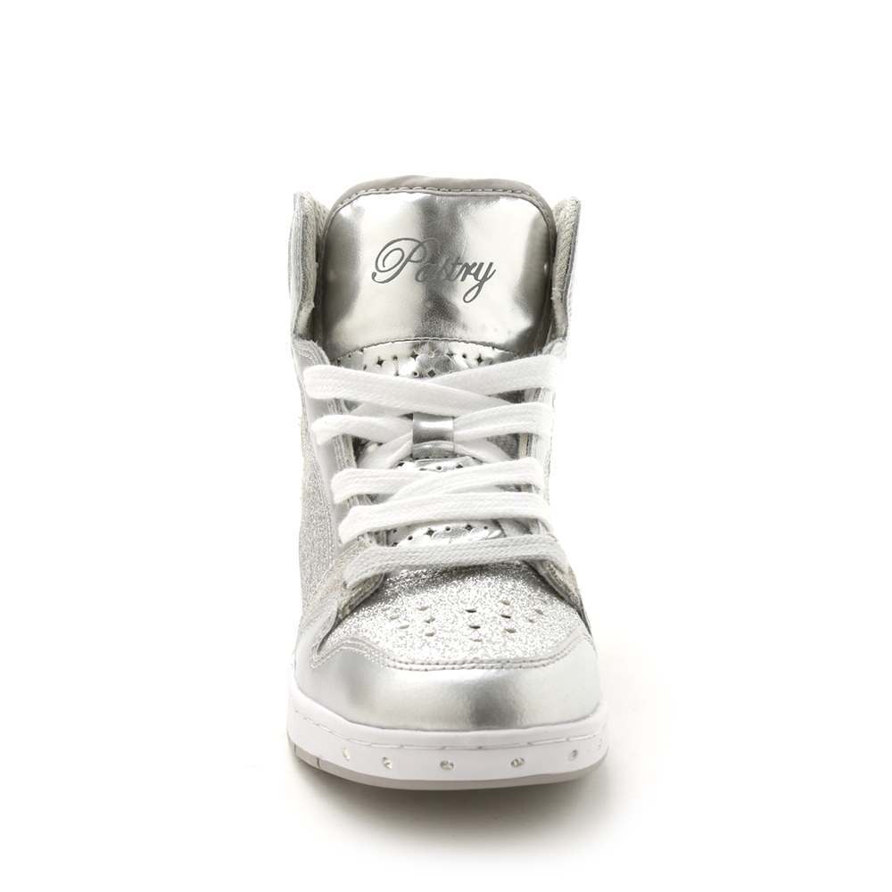 Pastry Glam Pie Glitter Youth Sneaker in Silver front view
