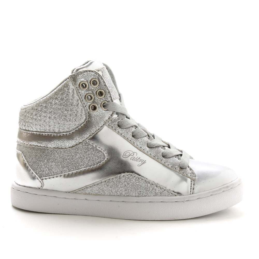 Pastry Pop Tart Glitter Youth Sneaker in Silver lateral view
